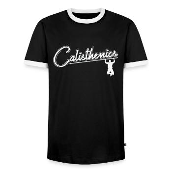 Calisthenics Fitness Training Körper Workout - Männer Kontrast-T-Shirt - Schwarz/Weiß - Vorne - AI Model Female 172 light (172cm) & AI Model Male 178 light (178cm)