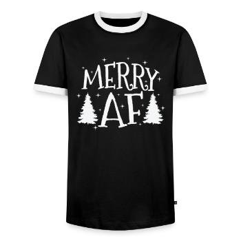 Merry Af Christmas Family Time X-Mas - Men's Ringer Shirt - black/white - Front - AI Model Female 172 light (172cm) & AI Model Male 178 light (178cm)