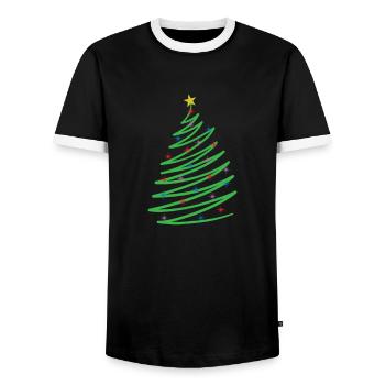 One Line Christmas Tree Christmas Xmas - Men's Ringer Shirt - black/white - Front - AI Model Female 172 light (172cm) & AI Model Male 178 light (178cm)