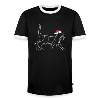 Cat with Christmas lights Xmas - Men's Ringer Shirt - black/white - Front - AI Model Female 172 light (172cm) & AI Model Male 178 light (178cm)