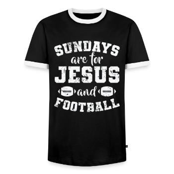 Les dimanches sont pour Jésus et Football USA - T-shirt contrasté Homme - noir/blanc - Devant - AI Model Female 172 light (172cm) & AI Model Male 178 light (178cm)