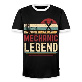 Mari Père Mécanicien légendaire rétro - T-shirt contrasté Homme - noir/blanc - Devant - AI Model Female 172 light (172cm) & AI Model Male 178 light (178cm)
