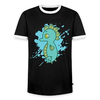 Seahorse in Japanese kawaii style animal - Men's Ringer Shirt - black/white - Front - AI Model Female 172 light (172cm) & AI Model Male 178 light (178cm)