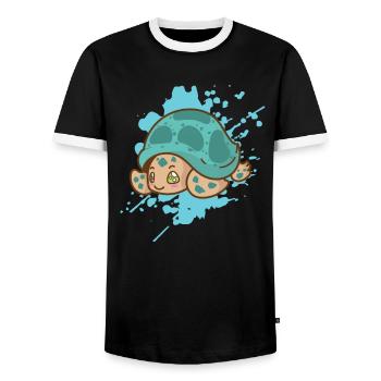 Turtle in Japanese kawaii style animal - Men's Ringer Shirt - black/white - Front - AI Model Female 172 light (172cm) & AI Model Male 178 light (178cm)