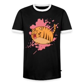 Gros chat dans un animal japonais de style kawaii - T-shirt contrasté Homme - noir/blanc - Devant - AI Model Female 172 light (172cm) & AI Model Male 178 light (178cm)