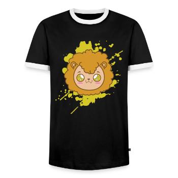 Lion in Japanese kawaii style animal - Men's Ringer Shirt - black/white - Front - AI Model Female 172 light (172cm) & AI Model Male 178 light (178cm)