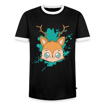 Cerf cerf dans un animal japonais de style kawaii - T-shirt contrasté Homme - noir/blanc - Devant - AI Model Female 172 light (172cm) & AI Model Male 178 light (178cm)