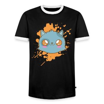 Kawaii Katze im japanischen Stil Tier - Männer Kontrast-T-Shirt - Schwarz/Weiß - Vorne - AI Model Female 172 light (172cm) & AI Model Male 178 light (178cm)