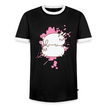 Katzen im japanischen Kawaii Stil süß - Männer Kontrast-T-Shirt - Schwarz/Weiß - Vorne - AI Model Female 172 light (172cm) & AI Model Male 178 light (178cm)