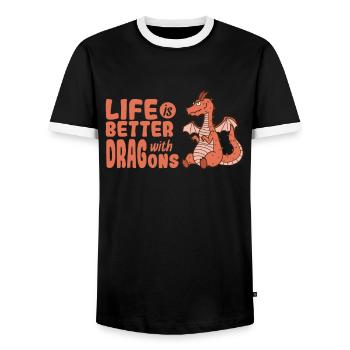 La vie est meilleure avec Dragons Tier Drache - T-shirt contrasté Homme - noir/blanc - Devant - AI Model Female 172 light (172cm) & AI Model Male 178 light (178cm)