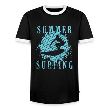 Summer Surfing Surfing Water Sports - Men's Ringer Shirt - black/white - Front - AI Model Female 172 light (172cm) & AI Model Male 178 light (178cm)
