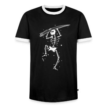 Skeleton with surfboard wants to surf Water sports - Men's Ringer Shirt - black/white - Front - AI Model Female 172 light (172cm) & AI Model Male 178 light (178cm)