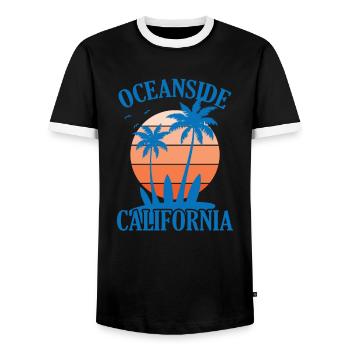 Oceanside California Surfing - Men's Ringer Shirt - black/white - Front - AI Model Female 172 light (172cm) & AI Model Male 178 light (178cm)