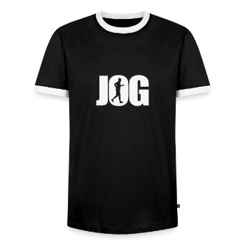 Jog Jogging Fitness Sports Running - Men's Ringer Shirt - black/white - Front - AI Model Female 172 light (172cm) & AI Model Male 178 light (178cm)