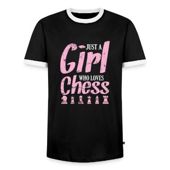 Just a Girl who loves Chess Chess Brain Teaser - Men's Ringer Shirt - black/white - Front - AI Model Female 172 light (172cm) & AI Model Male 178 light (178cm)