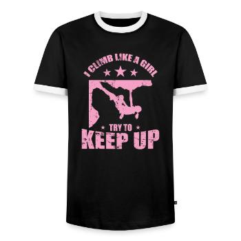 I Climb like a Girl Try to Keep up Bouldern - Männer Kontrast-T-Shirt - Schwarz/Weiß - Vorne - AI Model Female 172 light (172cm) & AI Model Male 178 light (178cm)