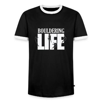 Bouldering Life Hobby Climbing Sports - Men's Ringer Shirt - black/white - Front - AI Model Female 172 light (172cm) & AI Model Male 178 light (178cm)