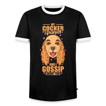 My Cocker Spaniel and I Gossip about you - Men's Ringer Shirt - black/white - Front - AI Model Female 172 light (172cm) & AI Model Male 178 light (178cm)