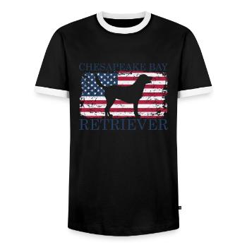 Chesapeake Bay Retriever avec drapeau des États-Unis - T-shirt contrasté Homme - noir/blanc - Devant - AI Model Female 172 light (172cm) & AI Model Male 178 light (178cm)