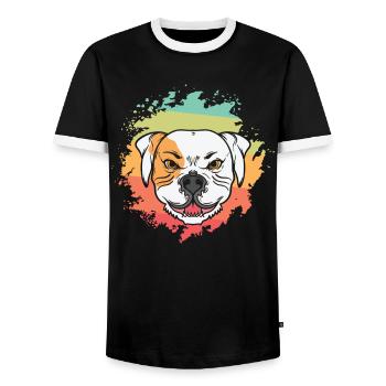 Bad Bulldog Facial Expression Pet - Men's Ringer Shirt - black/white - Front - AI Model Female 172 light (172cm) & AI Model Male 178 light (178cm)