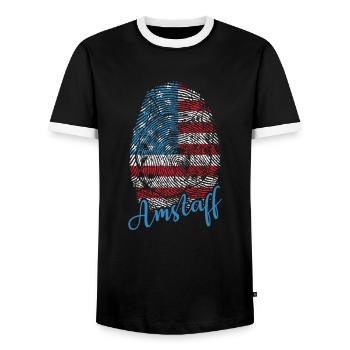 USA Flag Thumbprint Dog Head - Men's Ringer Shirt - black/white - Front - AI Model Female 172 light (172cm) & AI Model Male 178 light (178cm)