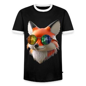 Fox head with sunglasses - Men's Ringer Shirt - black/white - Front - AI Model Female 172 light (172cm) & AI Model Male 178 light (178cm)
