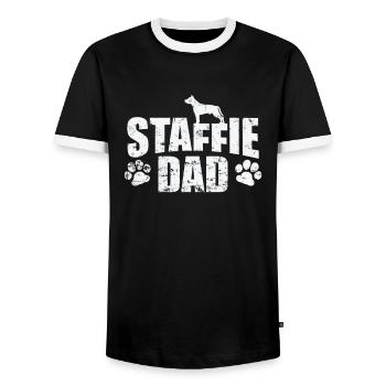 Staffie Dad American Staffordshire Terrier - Men's Ringer Shirt - black/white - Front - AI Model Female 172 light (172cm) & AI Model Male 178 light (178cm)