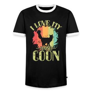 I Love my Maine Coon Cat Pet Cat - Men's Ringer Shirt - black/white - Front - AI Model Female 172 light (172cm) & AI Model Male 178 light (178cm)