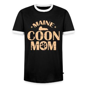 Maine Coon Mom Cat Pet Cat - Men's Ringer Shirt - black/white - Front - AI Model Female 172 light (172cm) & AI Model Male 178 light (178cm)