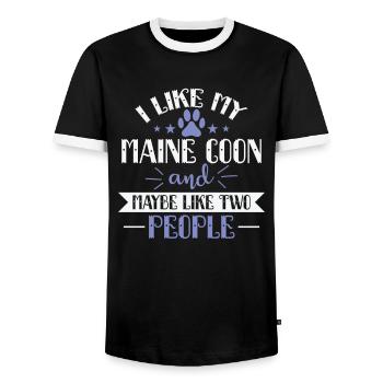 I Like my Maine Coon and Maybe like two People - Men's Ringer Shirt - black/white - Front - AI Model Female 172 light (172cm) & AI Model Male 178 light (178cm)