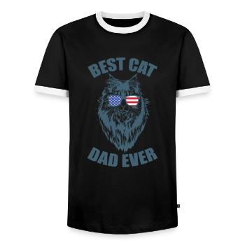 Best Cat Dad ever Maine Coon USA Flag America - Men's Ringer Shirt - black/white - Front - AI Model Female 172 light (172cm) & AI Model Male 178 light (178cm)