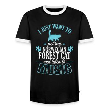 Pet my Norwegian Forest Cat and listen to Music - Men's Ringer Shirt - black/white - Front - AI Model Female 172 light (172cm) & AI Model Male 178 light (178cm)