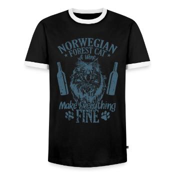 Le chat de la forêt norvégienne et le vin rendent tout bien - T-shirt contrasté Homme - noir/blanc - Devant - AI Model Female 172 light (172cm) & AI Model Male 178 light (178cm)