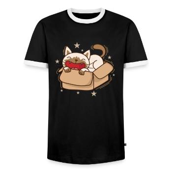 Cat in carton Siamese Cat Pet - Men's Ringer Shirt - black/white - Front - AI Model Female 172 light (172cm) & AI Model Male 178 light (178cm)