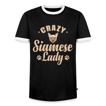 Crazy Siamese Cat Lady Pet Cat - T-shirt contrasté Homme - noir/blanc - Devant - AI Model Female 172 light (172cm) & AI Model Male 178 light (178cm)