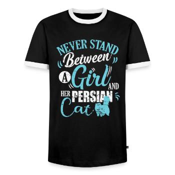 Ne vous tenez jamais entre une fille et son chat persan - T-shirt contrasté Homme - noir/blanc - Devant - AI Model Female 172 light (172cm) & AI Model Male 178 light (178cm)