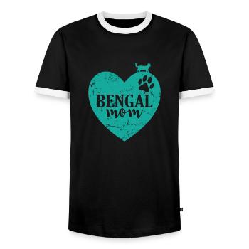 Bengal Mom Domestic Cat Breed Pet - Men's Ringer Shirt - black/white - Front - AI Model Female 172 light (172cm) & AI Model Male 178 light (178cm)