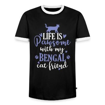 Life is Pawsome with my Bengal Cat Friend - Men's Ringer Shirt - black/white - Front - AI Model Female 172 light (172cm) & AI Model Male 178 light (178cm)