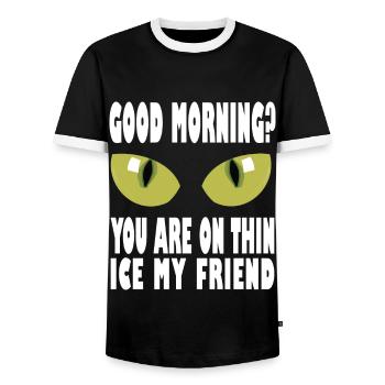 Good morning saying funny gift thin ice cream - Men's Ringer Shirt - black/white - Front - AI Model Female 172 light (172cm) & AI Model Male 178 light (178cm)