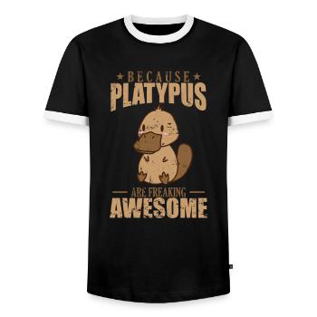 Because Platypus are Freaking Awesome - Men's Ringer Shirt - black/white - Front - AI Model Female 172 light (172cm) & AI Model Male 178 light (178cm)