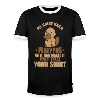 My Tee has a Platypus on it Schnabeltier - Men's Ringer Shirt - black/white - Front - AI Model Female 172 light (172cm) & AI Model Male 178 light (178cm)
