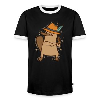 Platypus plays police Australia - Men's Ringer Shirt - black/white - Front - AI Model Female 172 light (172cm) & AI Model Male 178 light (178cm)