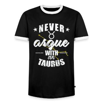 Sternzeichen Never argue with an Taurus Stier - Männer Kontrast-T-Shirt - Schwarz/Weiß - Vorne - AI Model Female 172 light (172cm) & AI Model Male 178 light (178cm)