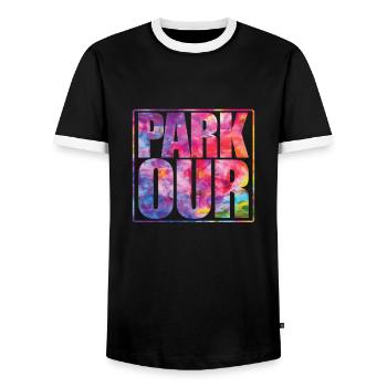 Parkour PARK OUR Jump Sport Fitness - Men's Ringer Shirt - black/white - Front - AI Model Female 172 light (172cm) & AI Model Male 178 light (178cm)