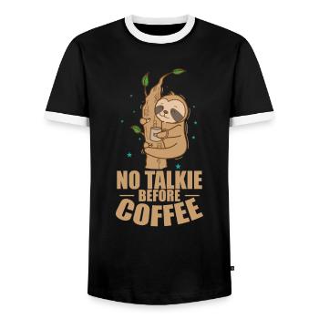 Not Talkie before Coffee Sloth Lazy - Men's Ringer Shirt - black/white - Front - AI Model Female 172 light (172cm) & AI Model Male 178 light (178cm)
