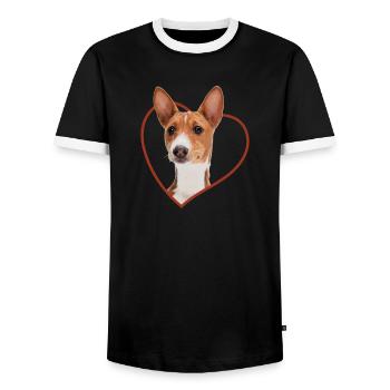 Basenji Herz Hundeportrait - Männer Kontrast-T-Shirt - Schwarz/Weiß - Vorne - AI Model Female 172 light (172cm) & AI Model Male 178 light (178cm)