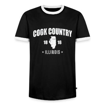Illinois Cook Country 1818 USA America - Men's Ringer Shirt - black/white - Front - AI Model Female 172 light (172cm) & AI Model Male 178 light (178cm)