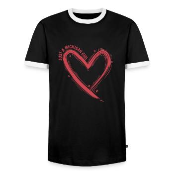 Michigan Just a Michigan Girl USA Amerika - Männer Kontrast-T-Shirt - Schwarz/Weiß - Vorne - AI Model Female 172 light (172cm) & AI Model Male 178 light (178cm)