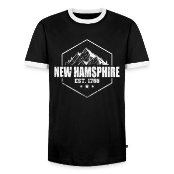 New Hampshire Est. 1768 USA America - Men's Ringer Shirt - black/white - Front - AI Model Female 172 light (172cm) & AI Model Male 178 light (178cm)