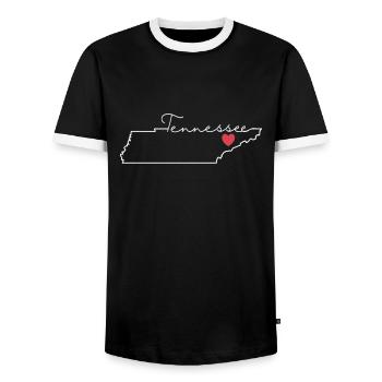 Tennessee Kartenumriss mit Herz USA Amerika - Männer Kontrast-T-Shirt - Schwarz/Weiß - Vorne - AI Model Female 172 light (172cm) & AI Model Male 178 light (178cm)
